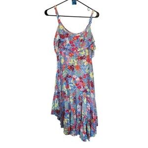 Abel the Label Blue Candy Floral Ruffle Midi Dress Size Medium